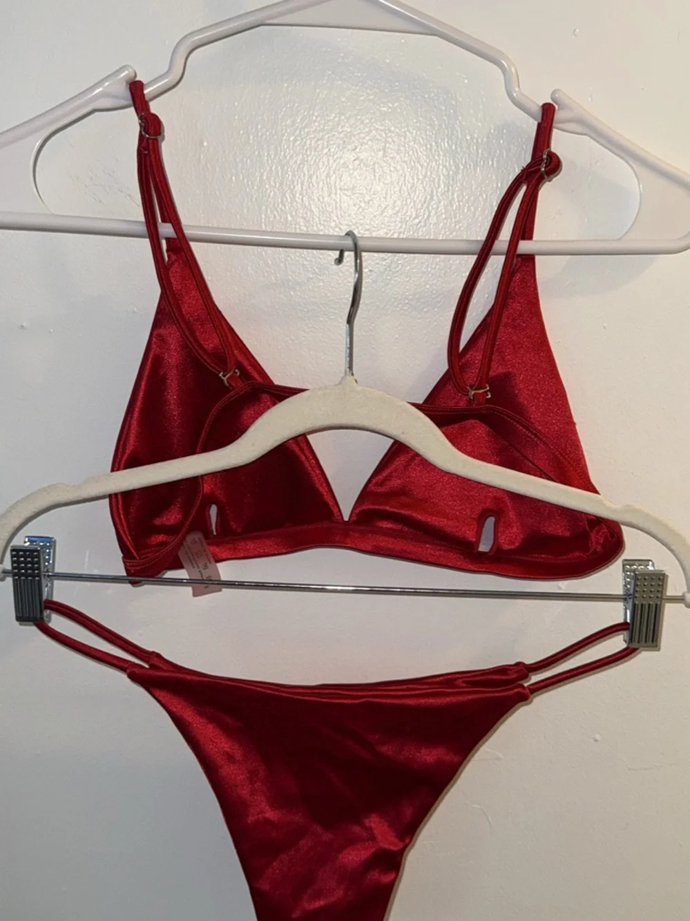 SHEIN Red Satin Triangle Bikini Set